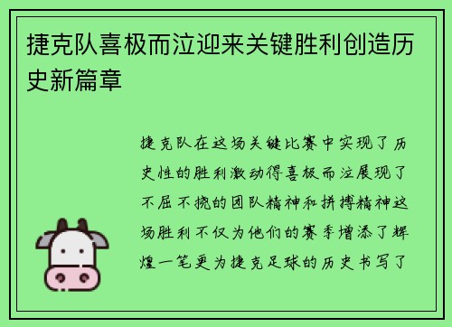 捷克队喜极而泣迎来关键胜利创造历史新篇章