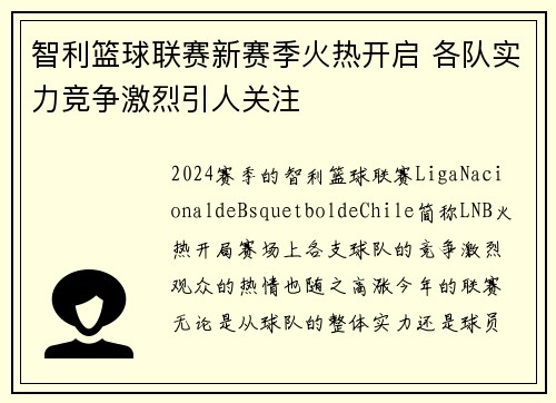 智利篮球联赛新赛季火热开启 各队实力竞争激烈引人关注