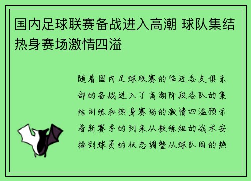 国内足球联赛备战进入高潮 球队集结热身赛场激情四溢
